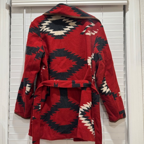 Black Mountain Southwestern Aztec Wrap Coat Womens Large Red Navajo Pattern - Picture 8 of 9